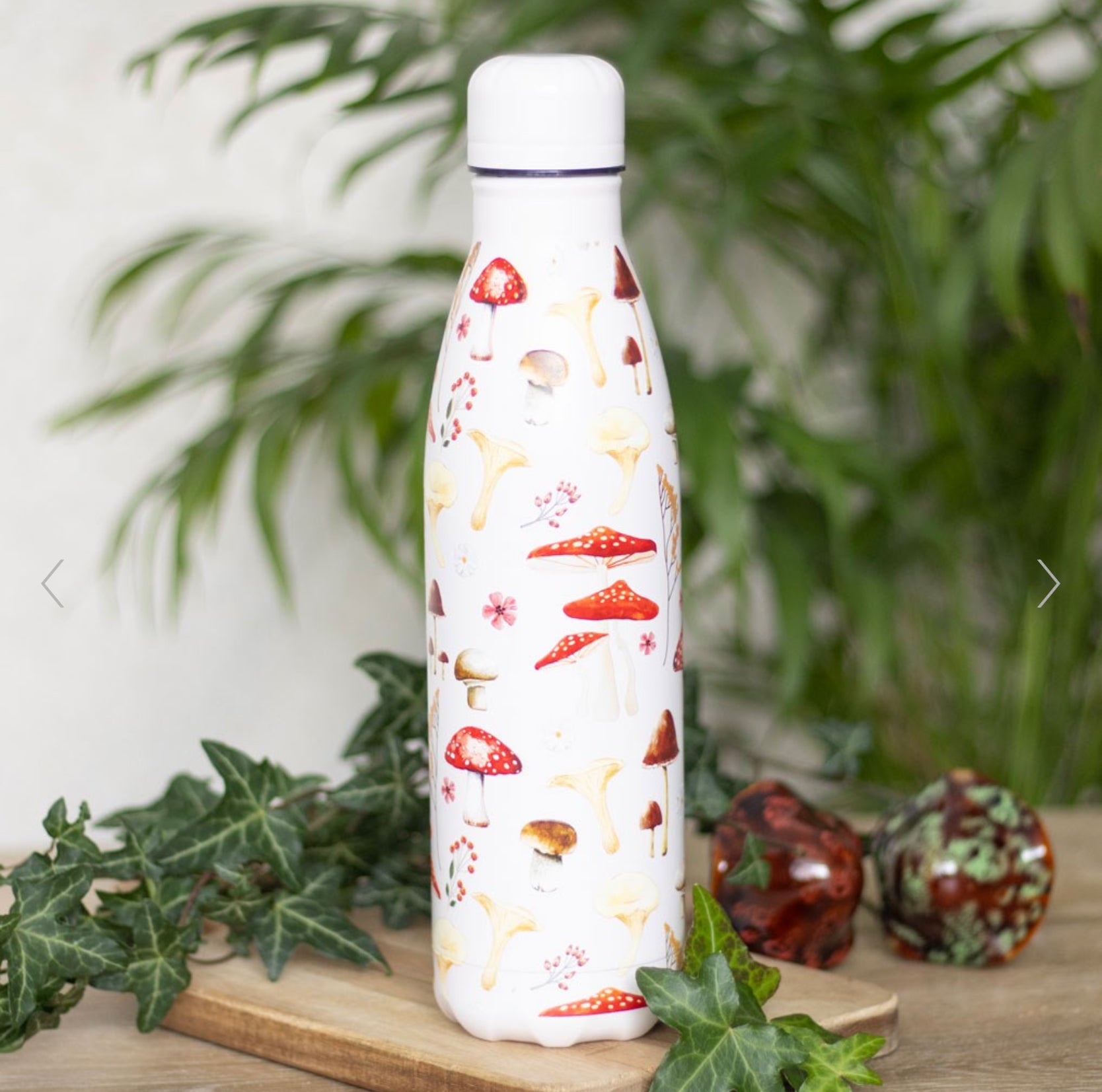 All Over Mushroom Print Metal Water Bottle