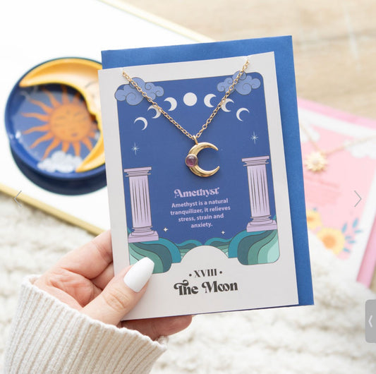 The Moon Celestial Amethyst Necklace Card