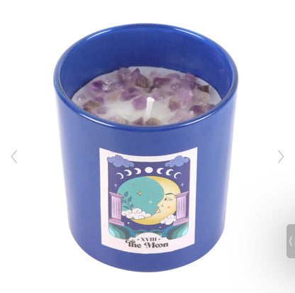 The Moon Amethyst Crystal Chip Candle