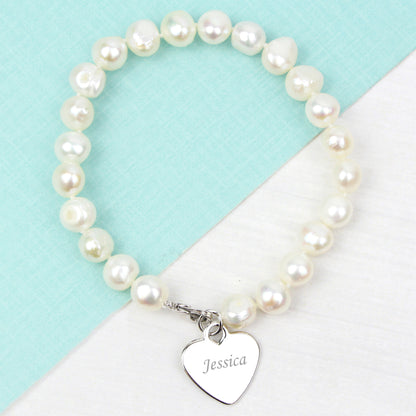 Personalised White Freshwater Pearl Scripted Name Bracelet