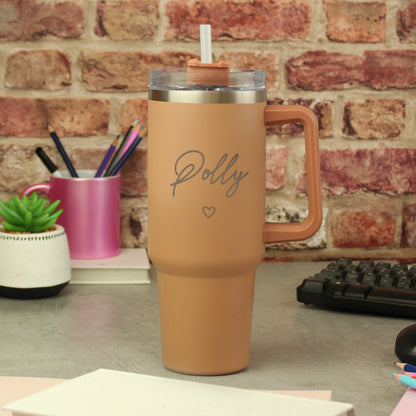 Personalised Large Name Heart 40oz Double Wall Insulated Travel Cup - Brown 