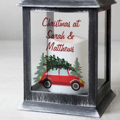 Personalised Driving Home For Christmas Rustic Black Lantern