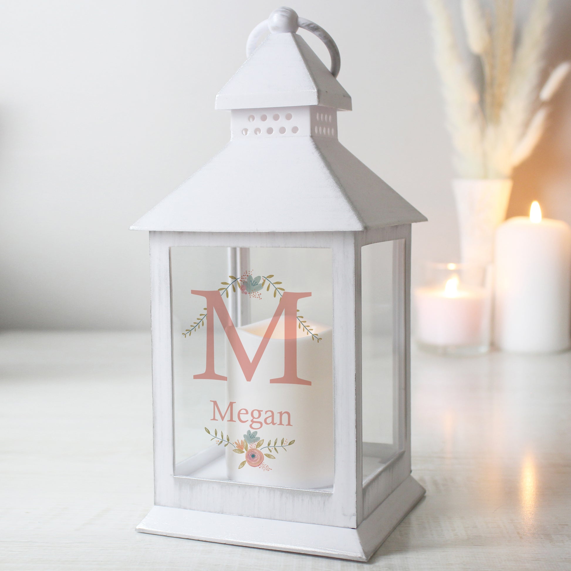 Personalised Floral Bouquet Name White Lantern