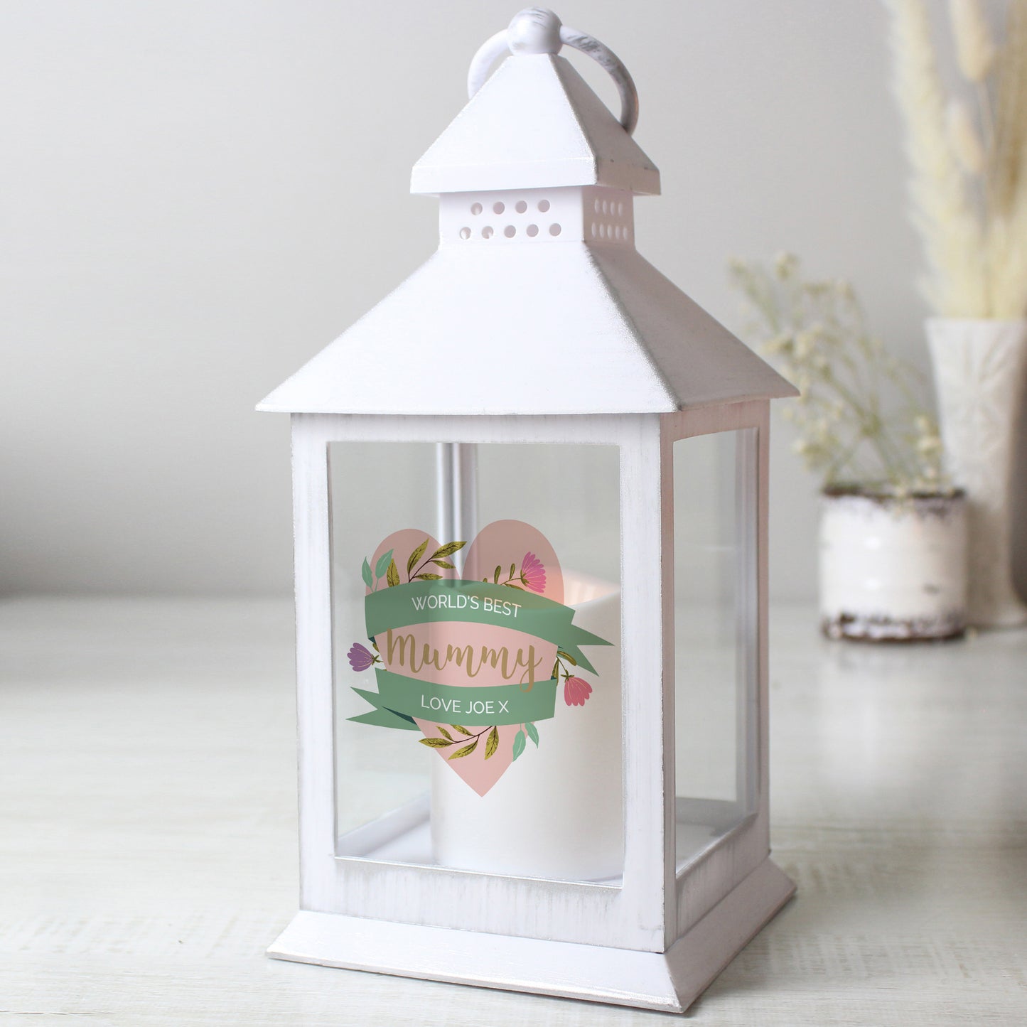 Personalised Floral Heart White Lantern