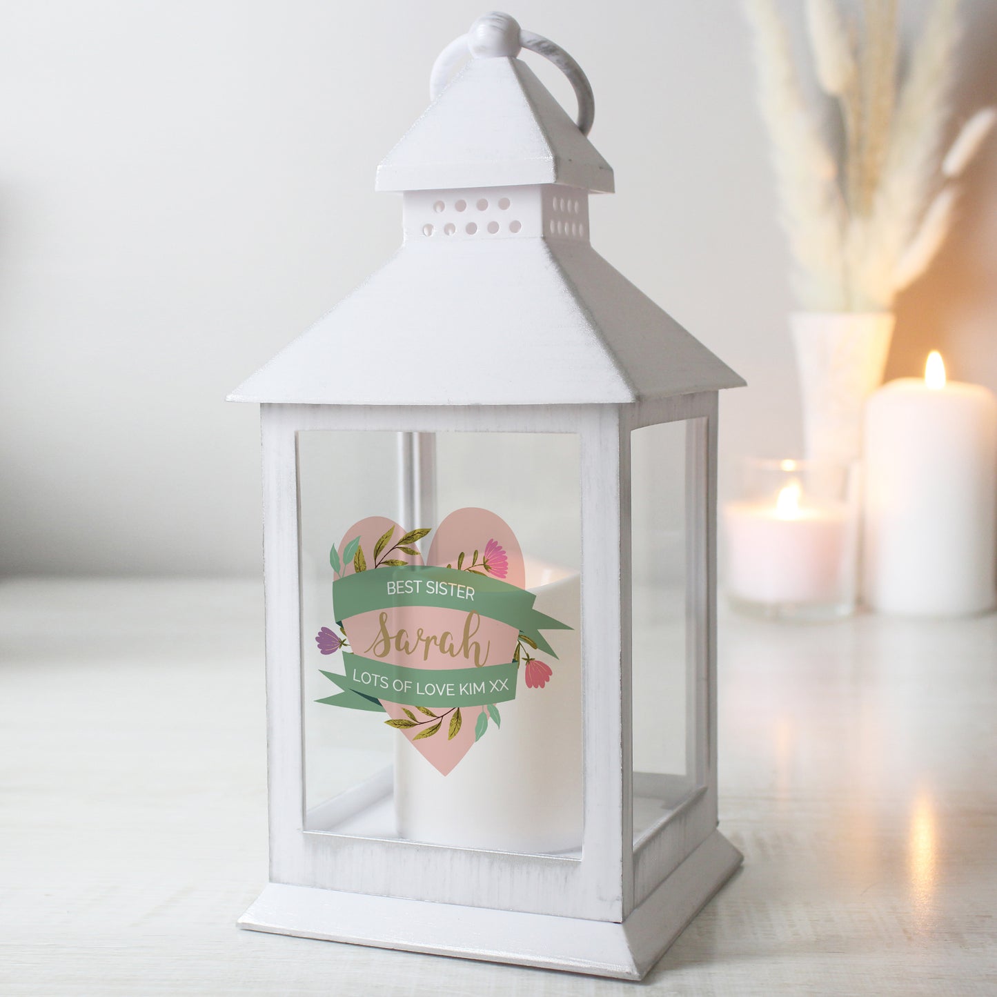 Personalised Floral Heart White Lantern