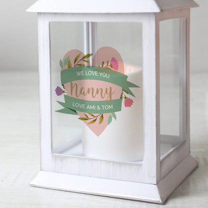 Personalised Floral Heart White Lantern