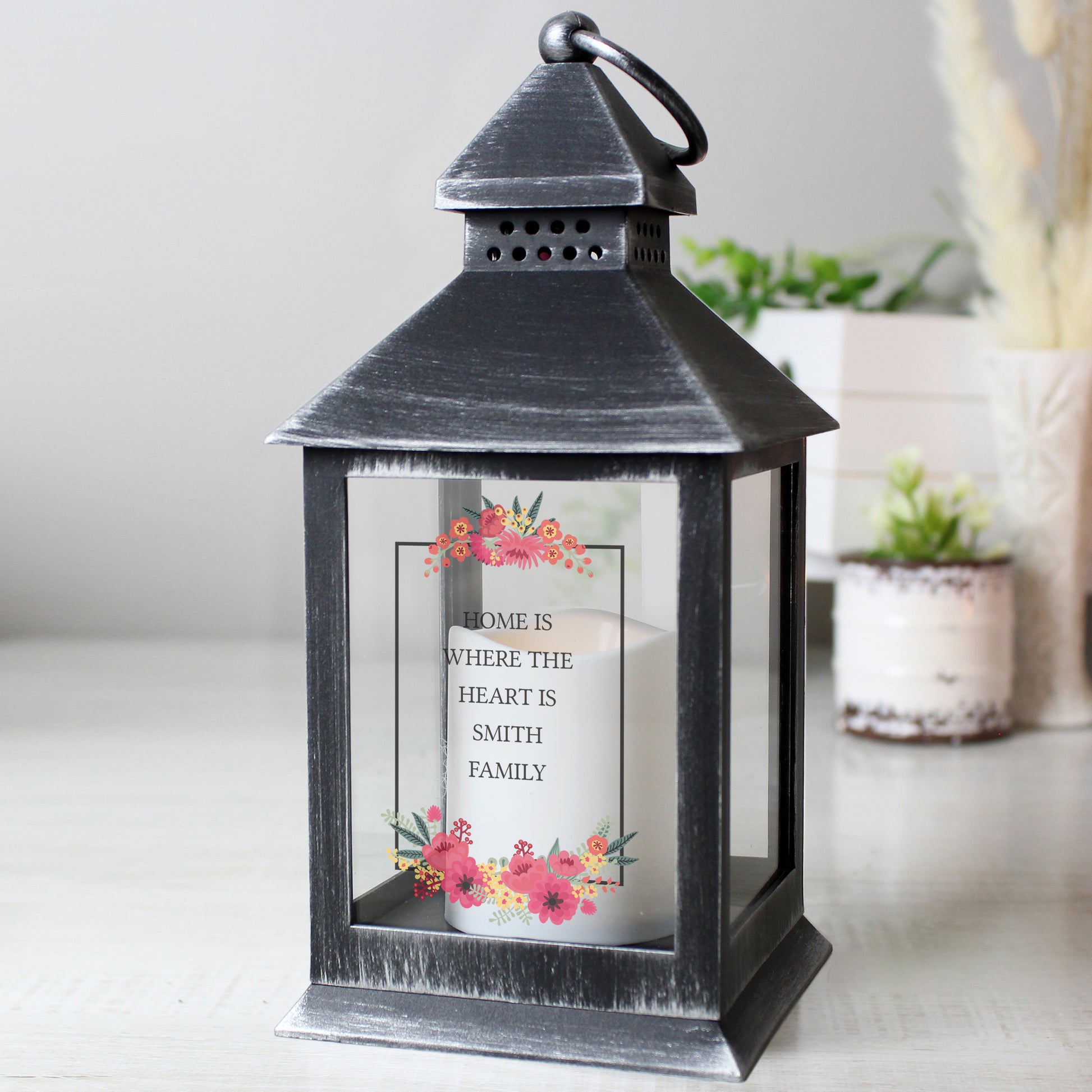 Personalised Floral Rustic Black Lantern