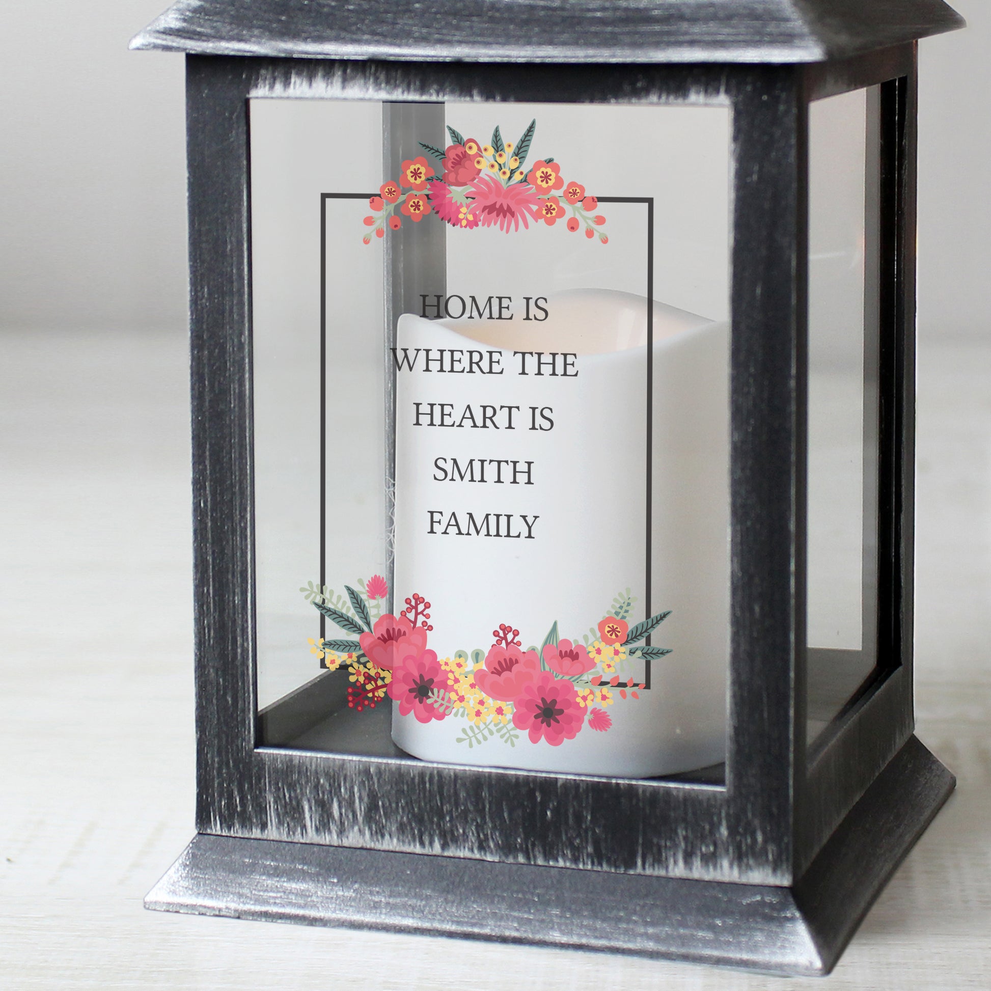 Personalised Floral Rustic Black Lantern