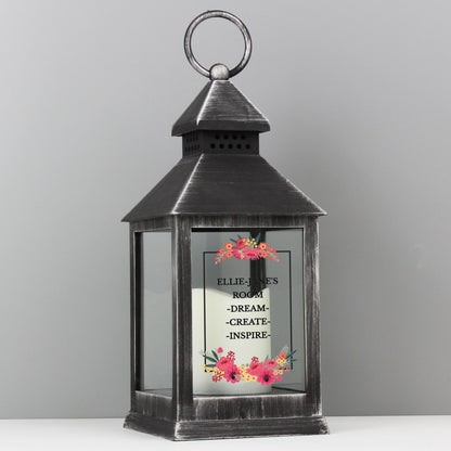 Personalised Floral Rustic Black Lantern