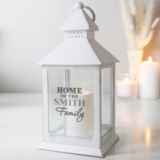 Personalised Home Of The Family White Lantern