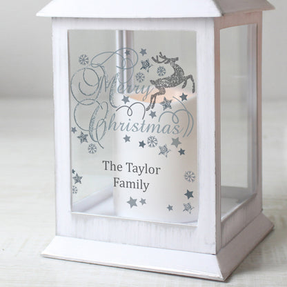 Personalised Merry Christmas Reindeer White Lantern