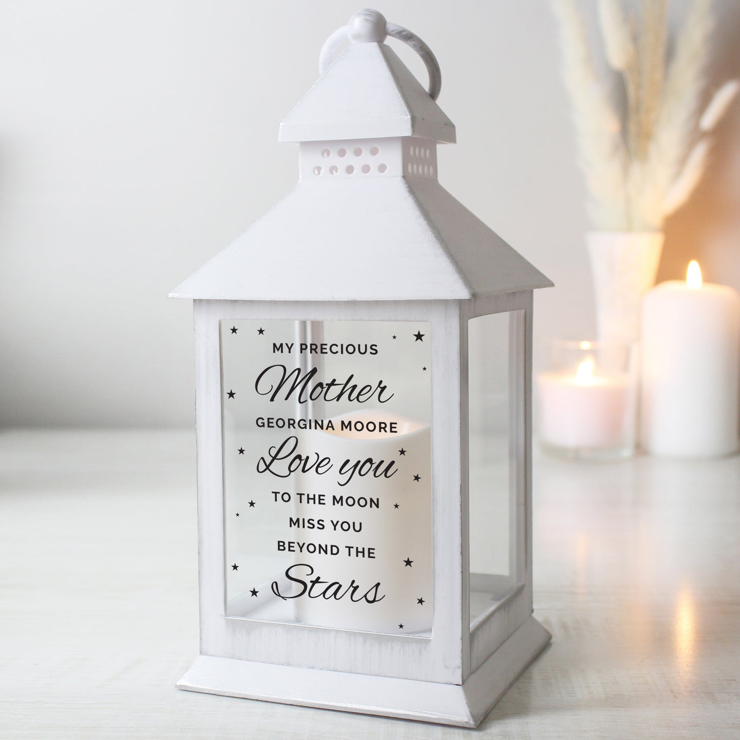 Personalised Miss You Beyond The Stars Memorial White Lantern