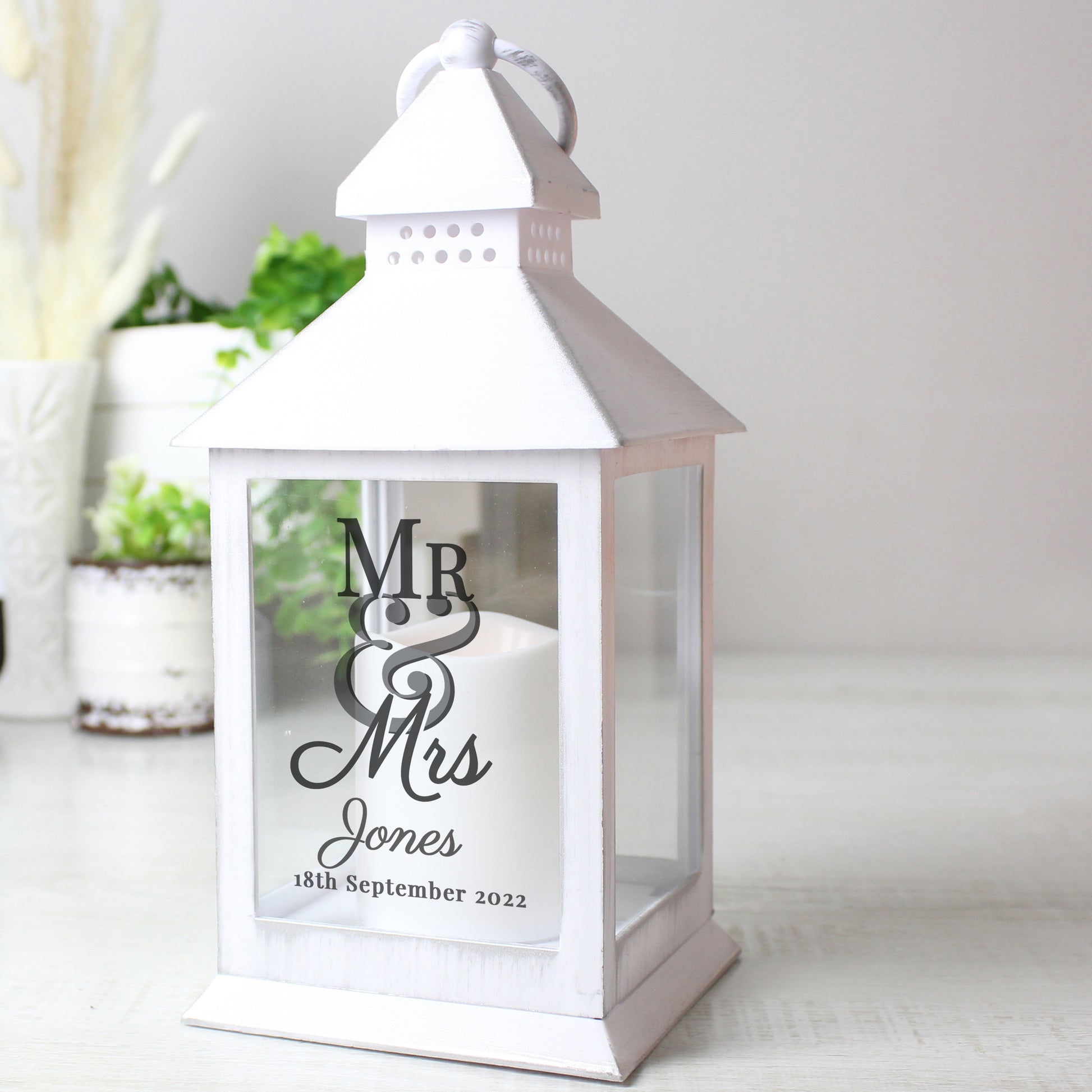 Personalised Mr & Mrs Wedding White Lantern