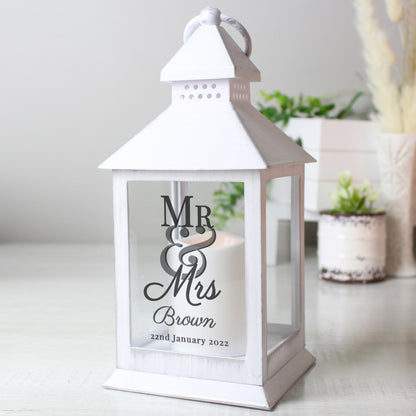 Personalised Mr & Mrs Wedding White Lantern