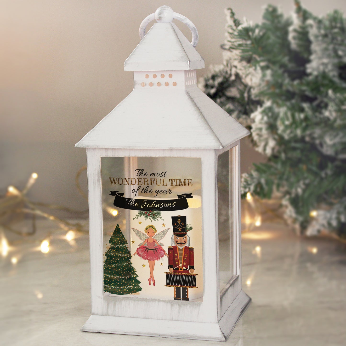 Personalised Nutcracker Christmas White Lantern