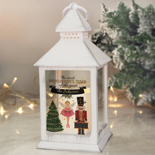 Personalised Nutcracker Christmas White Lantern