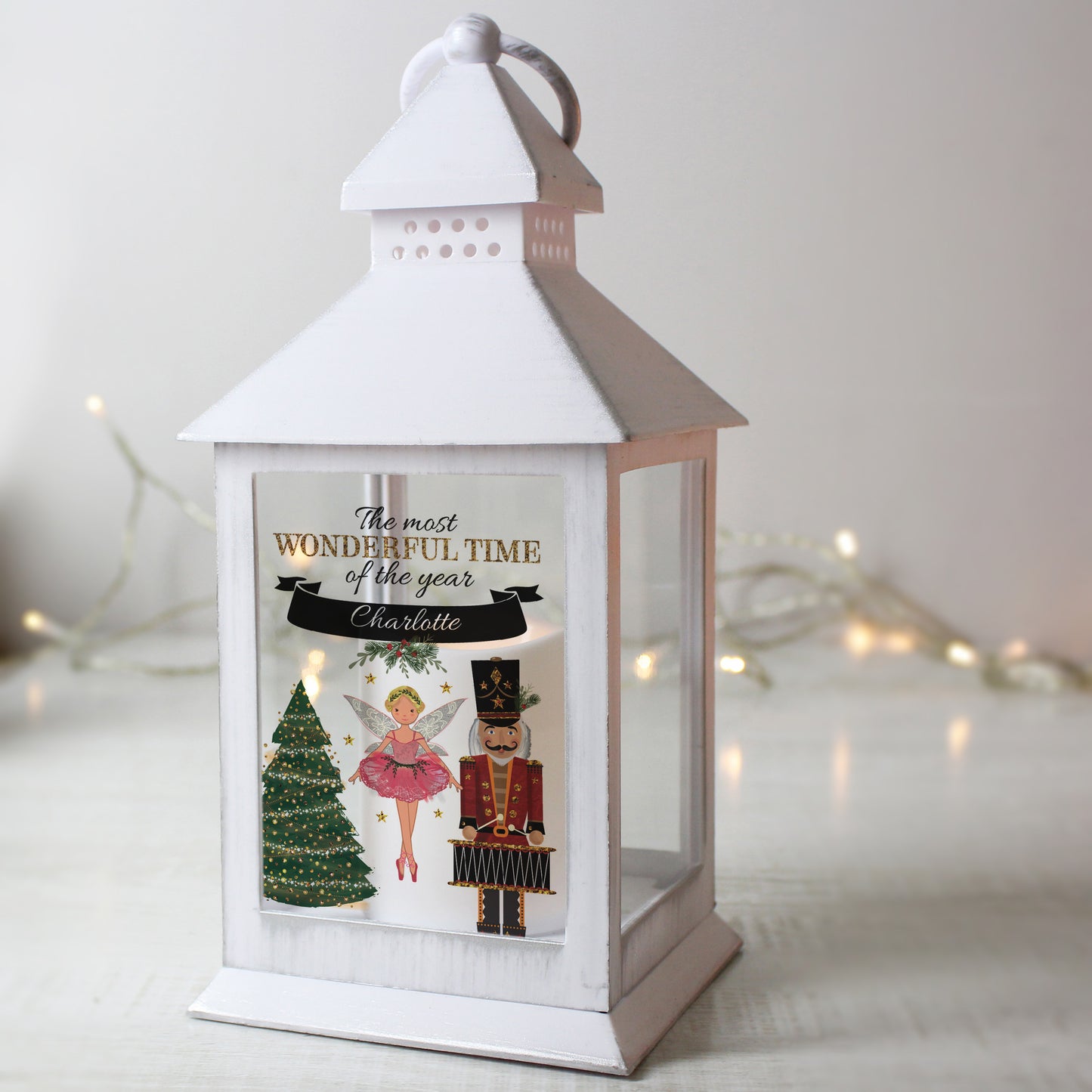 Personalised Nutcracker Christmas White Lantern