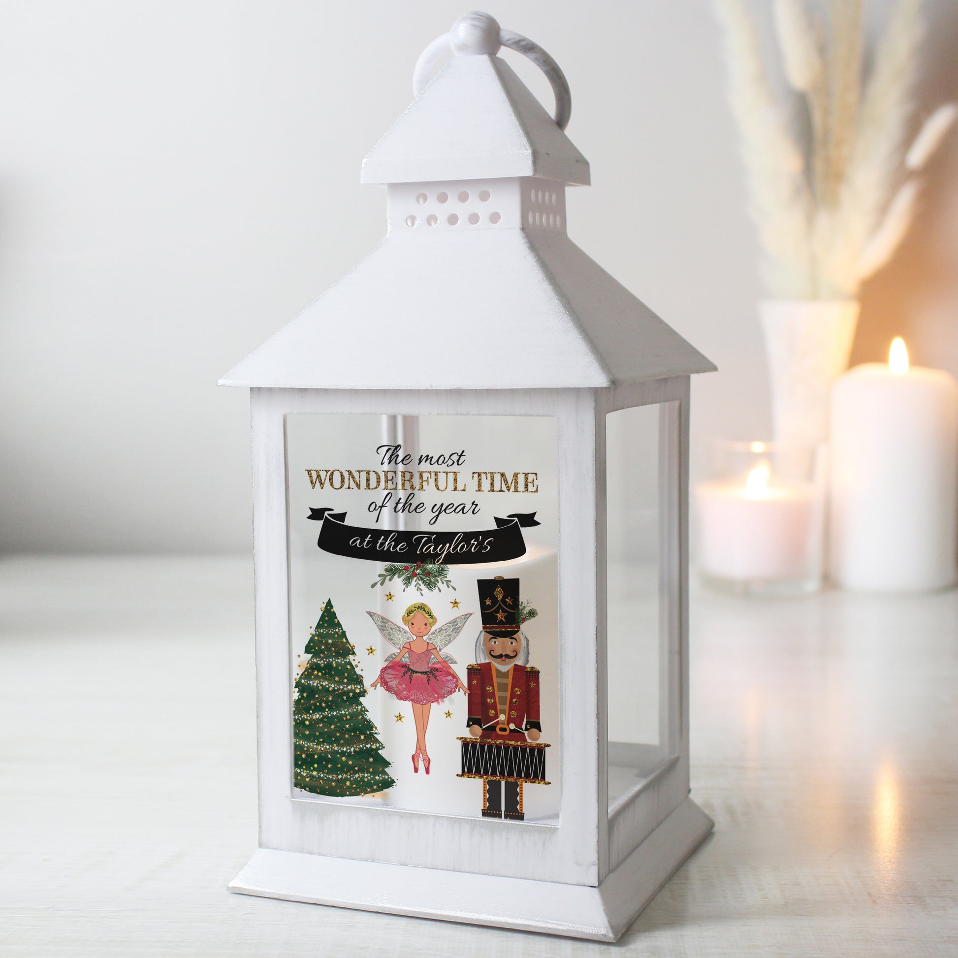 Personalised Nutcracker Christmas White Lantern