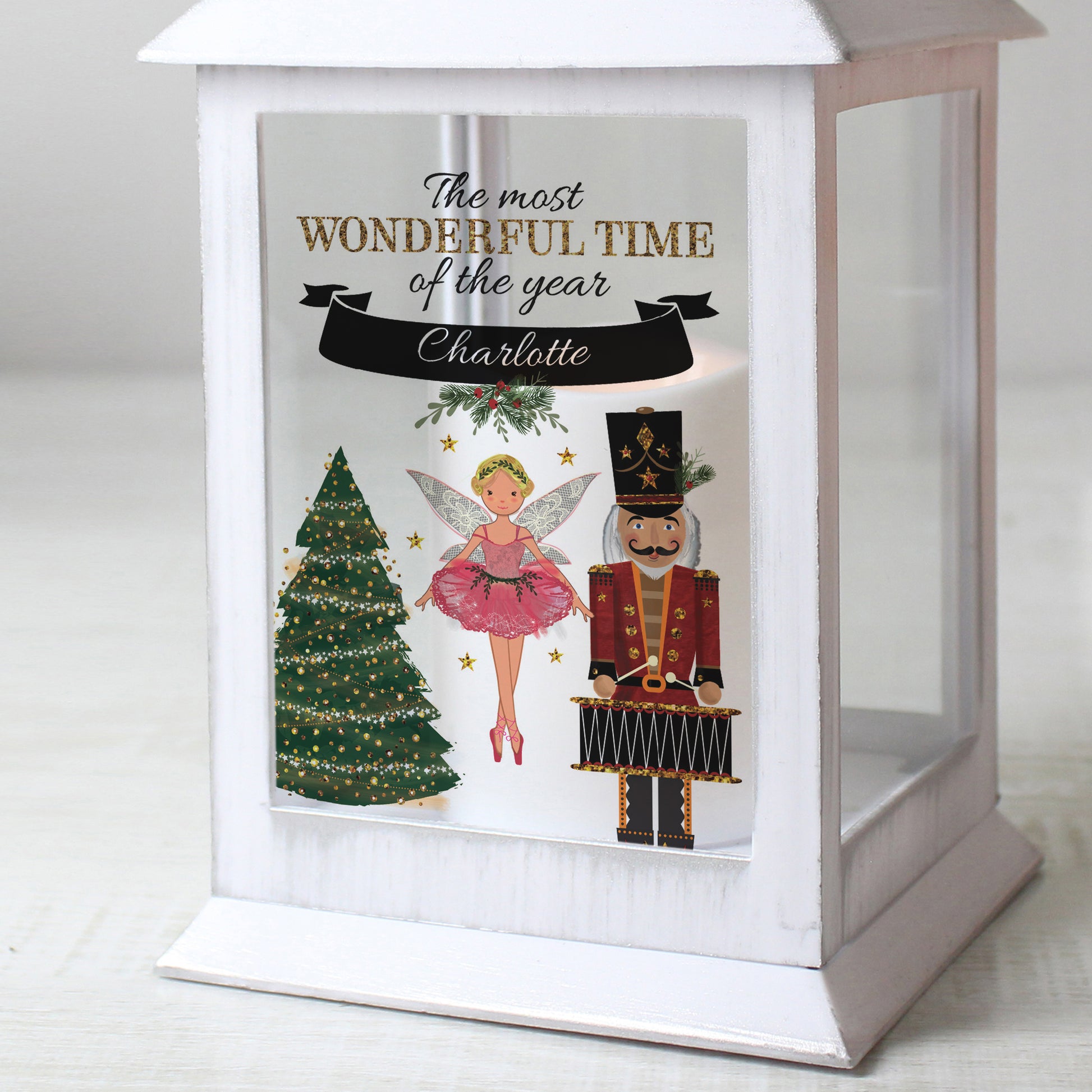 Personalised Nutcracker Christmas White Lantern