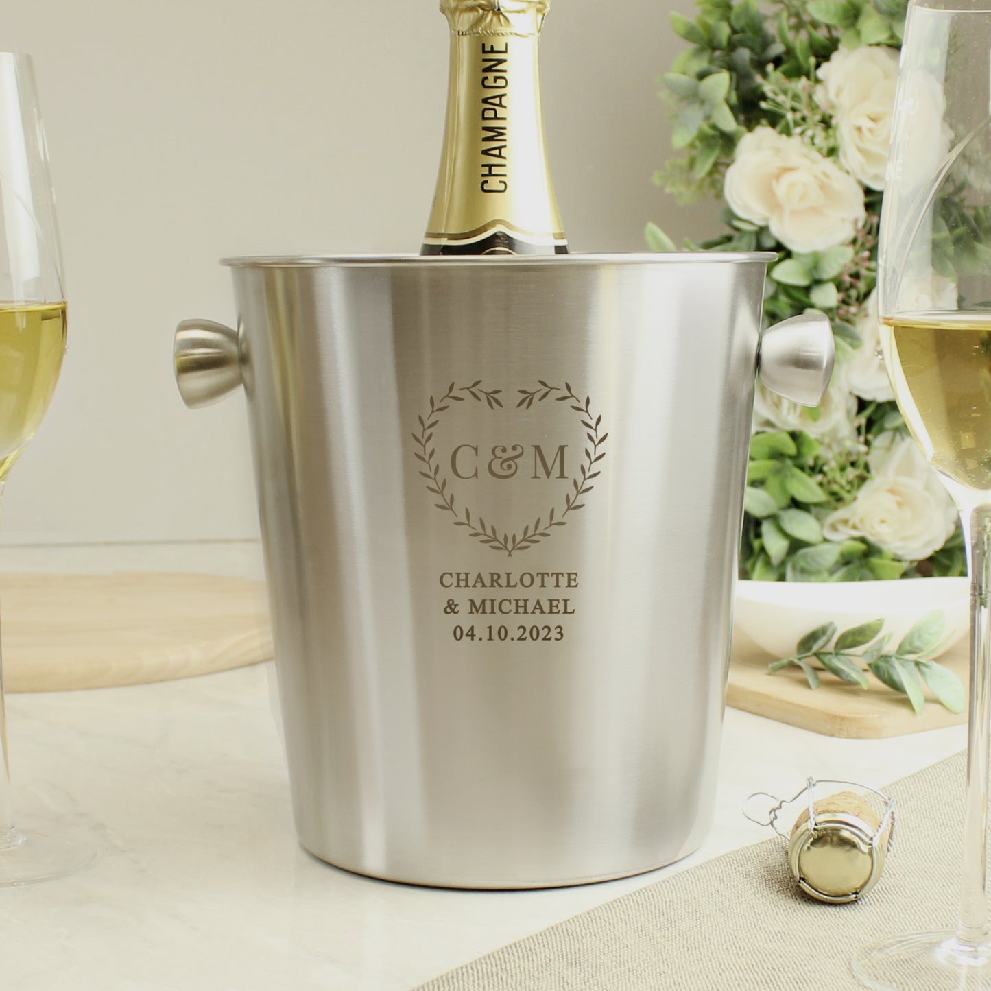 Personalised Botanical Couples Stainless Steel Ice Bucket