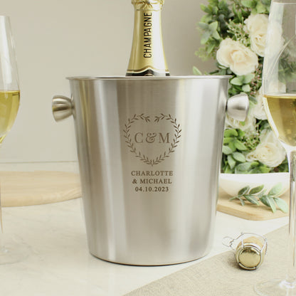 Personalised Botanical Couples Stainless Steel Ice Bucket