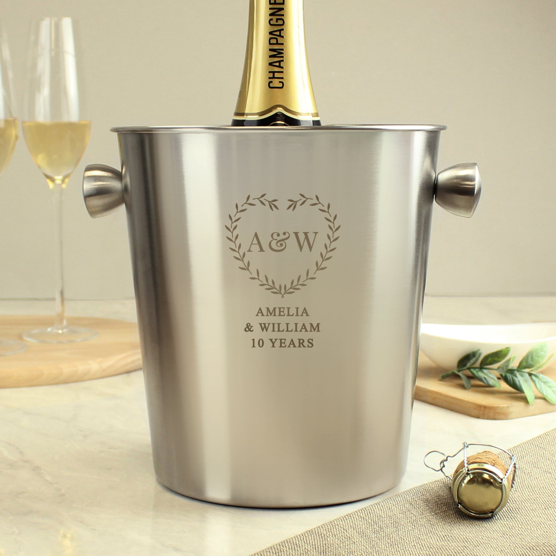 Personalised Botanical Couples Stainless Steel Ice Bucket