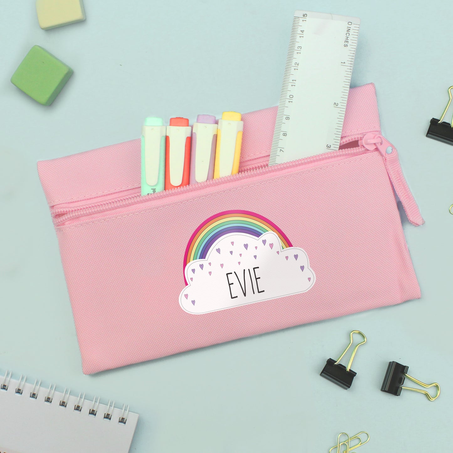 Personalised Rainbow Pink Pencil Case