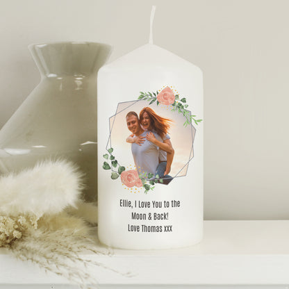 Personalised Floral Abstract Photo Upload Pillar Candle