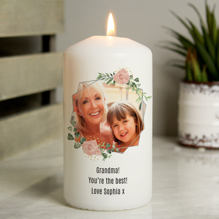 Personalised Floral Abstract Photo Upload Pillar Candle