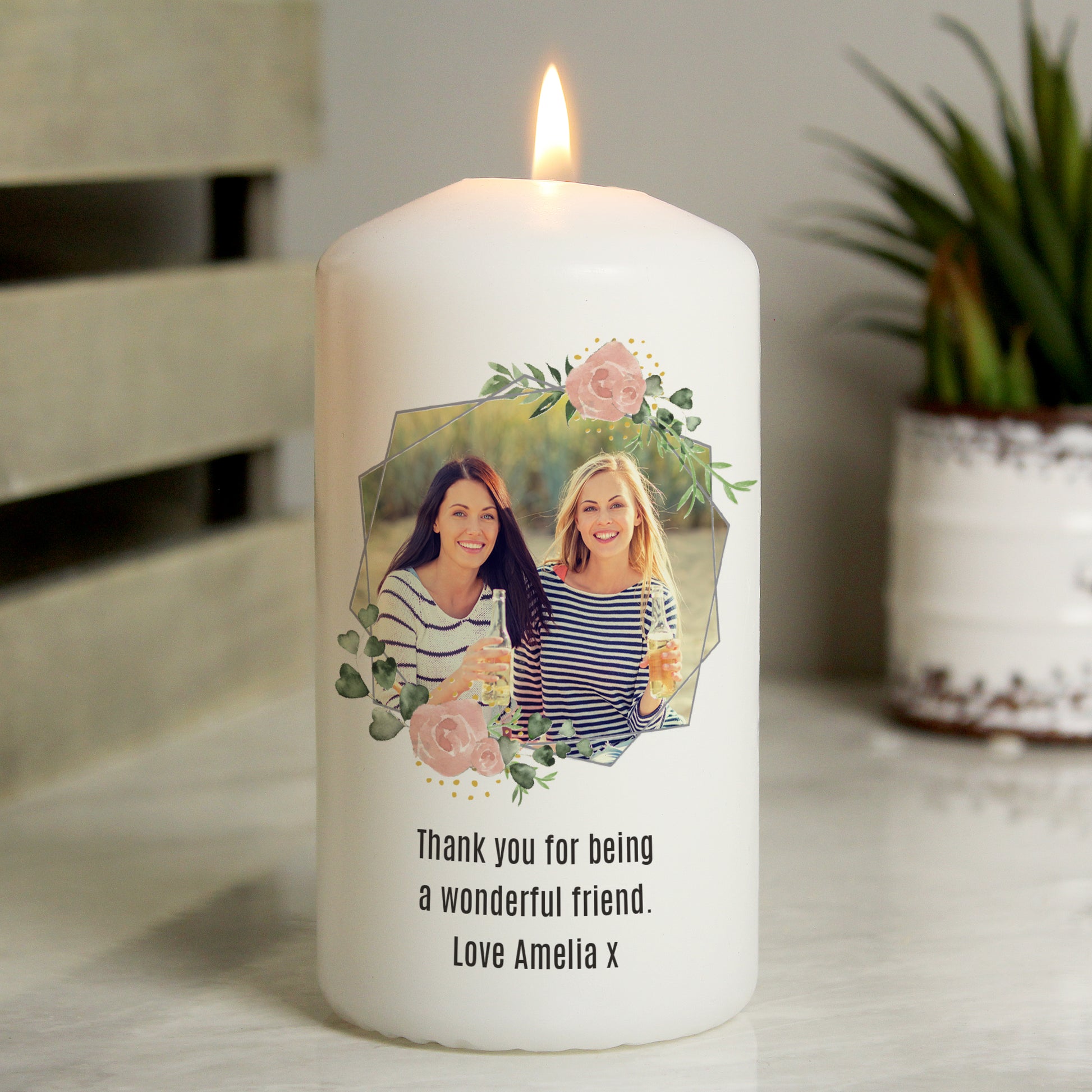 Personalised Floral Abstract Photo Upload Pillar Candle