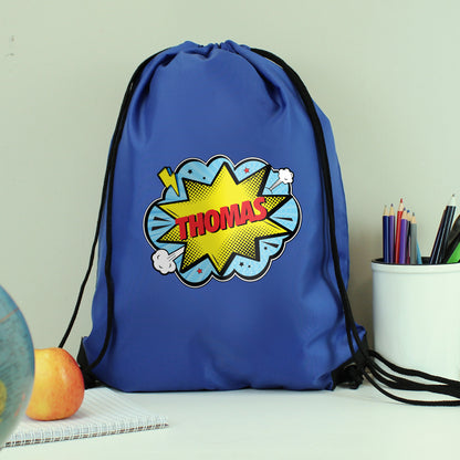 Personalised Superhero Comic Book Blue Kit Bag