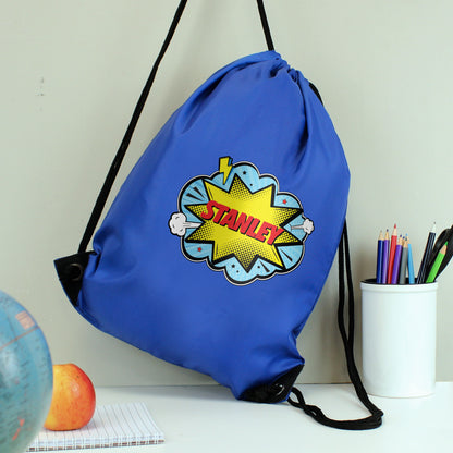 Personalised Superhero Comic Book Blue Kit Bag