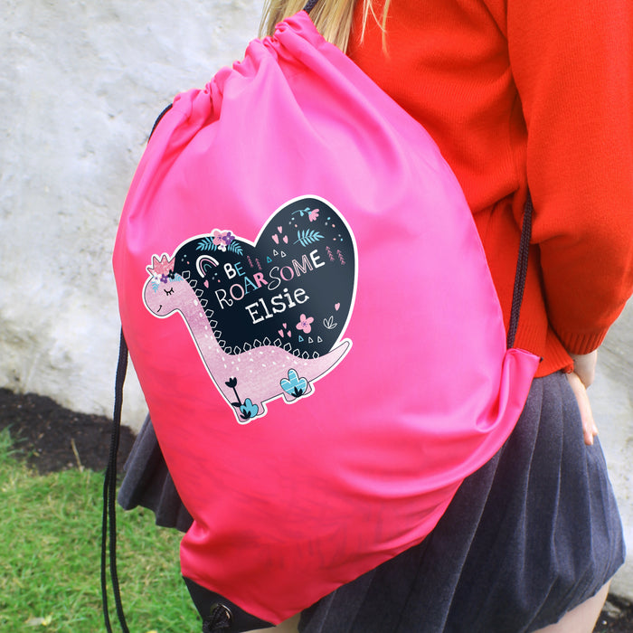 Personalised Girl Dinosaur Pink Swim & Kit Bag