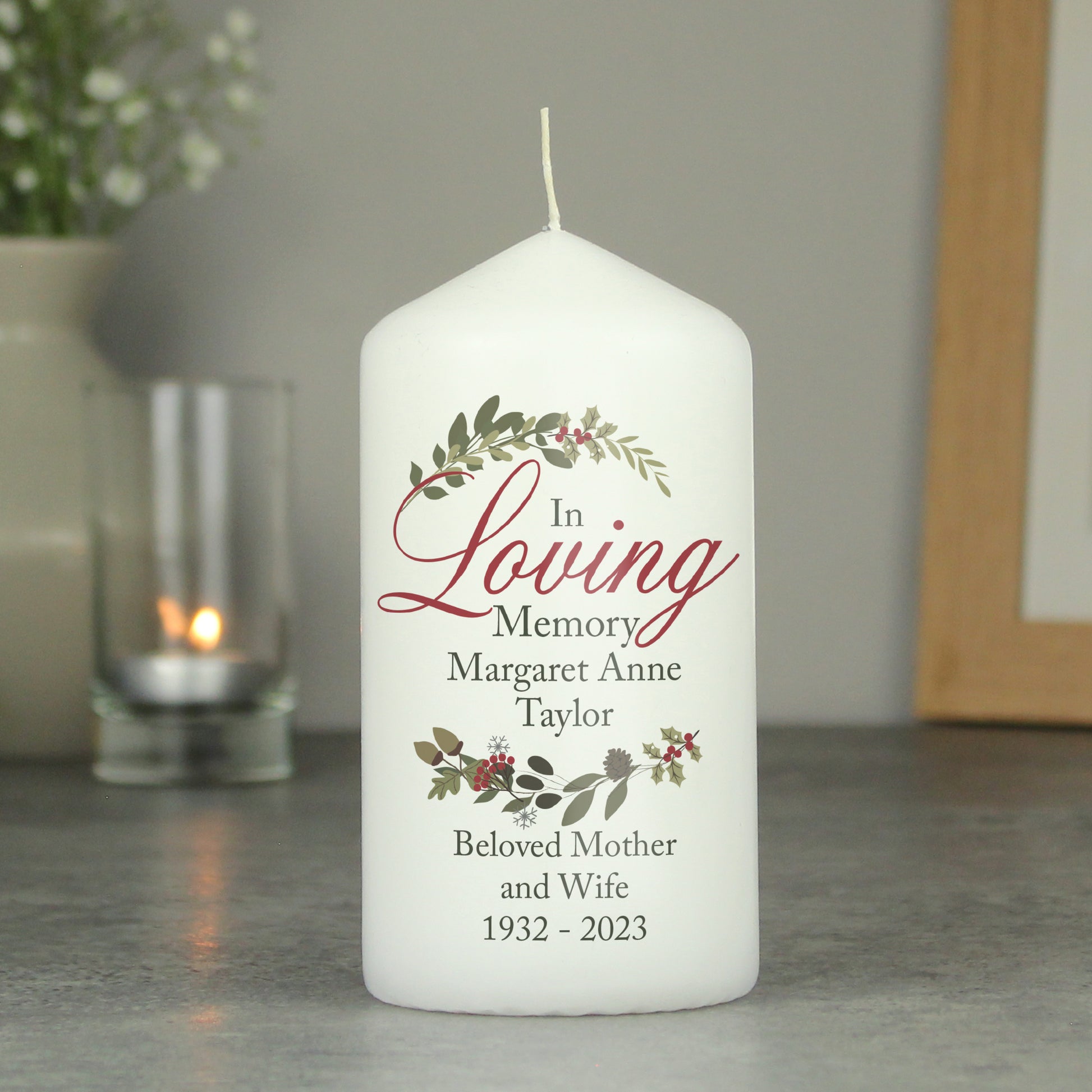 Personalised In Loving Memory Memorial Wreath Candle