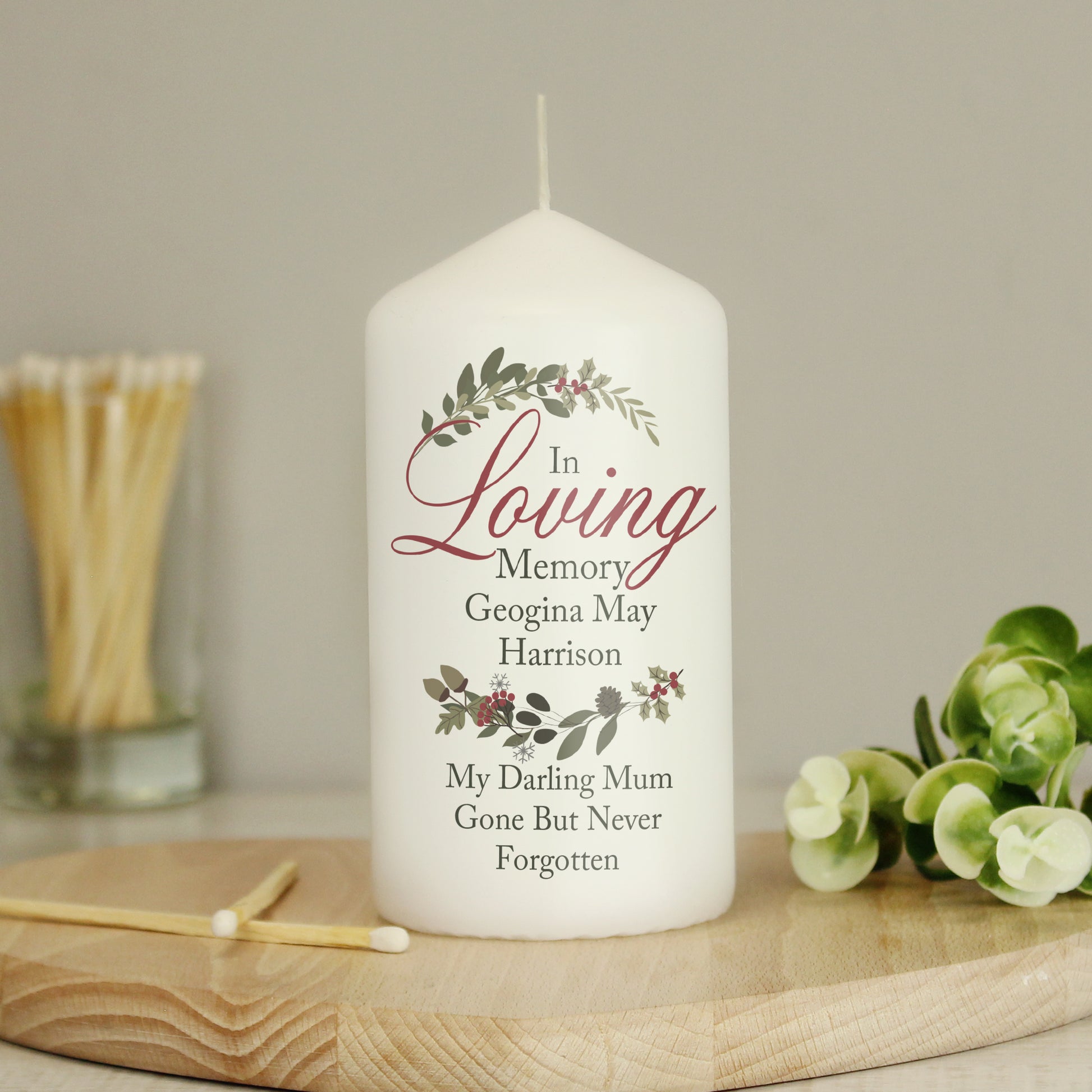 Personalised In Loving Memory Memorial Wreath Candle