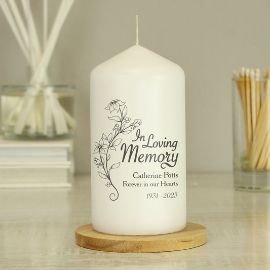 Personalised In Loving Memory Memorial Pillar Candle