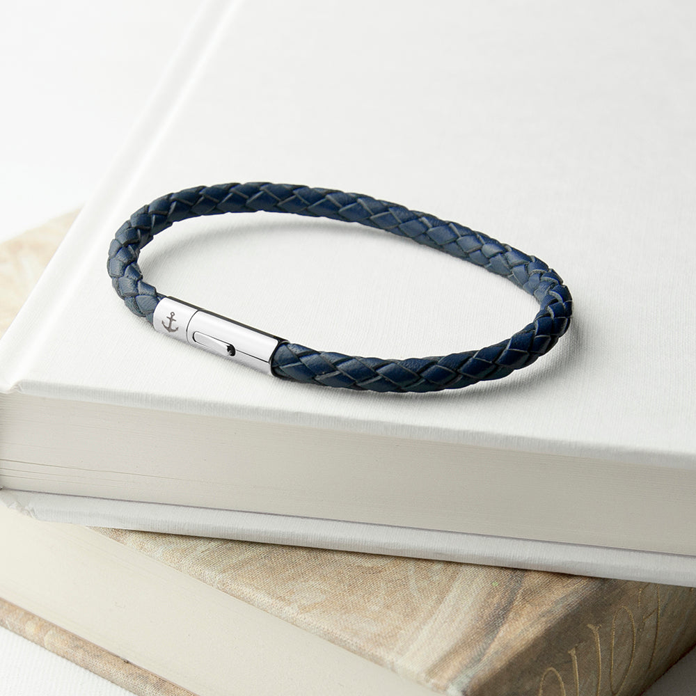 Personalised Men's Anchor Capsule Leather Bracelet