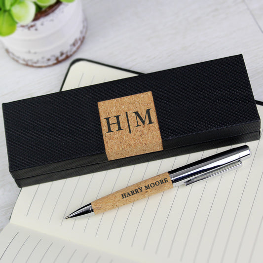 Personalised Initial & Name Cork Pen & Box Set