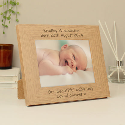 Personalised Custom Landscape Oak Finish Photo Frame - 5x7