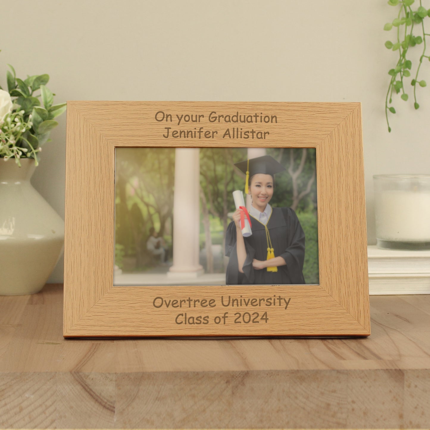 Personalised Custom Landscape Oak Finish Photo Frame - 5x7