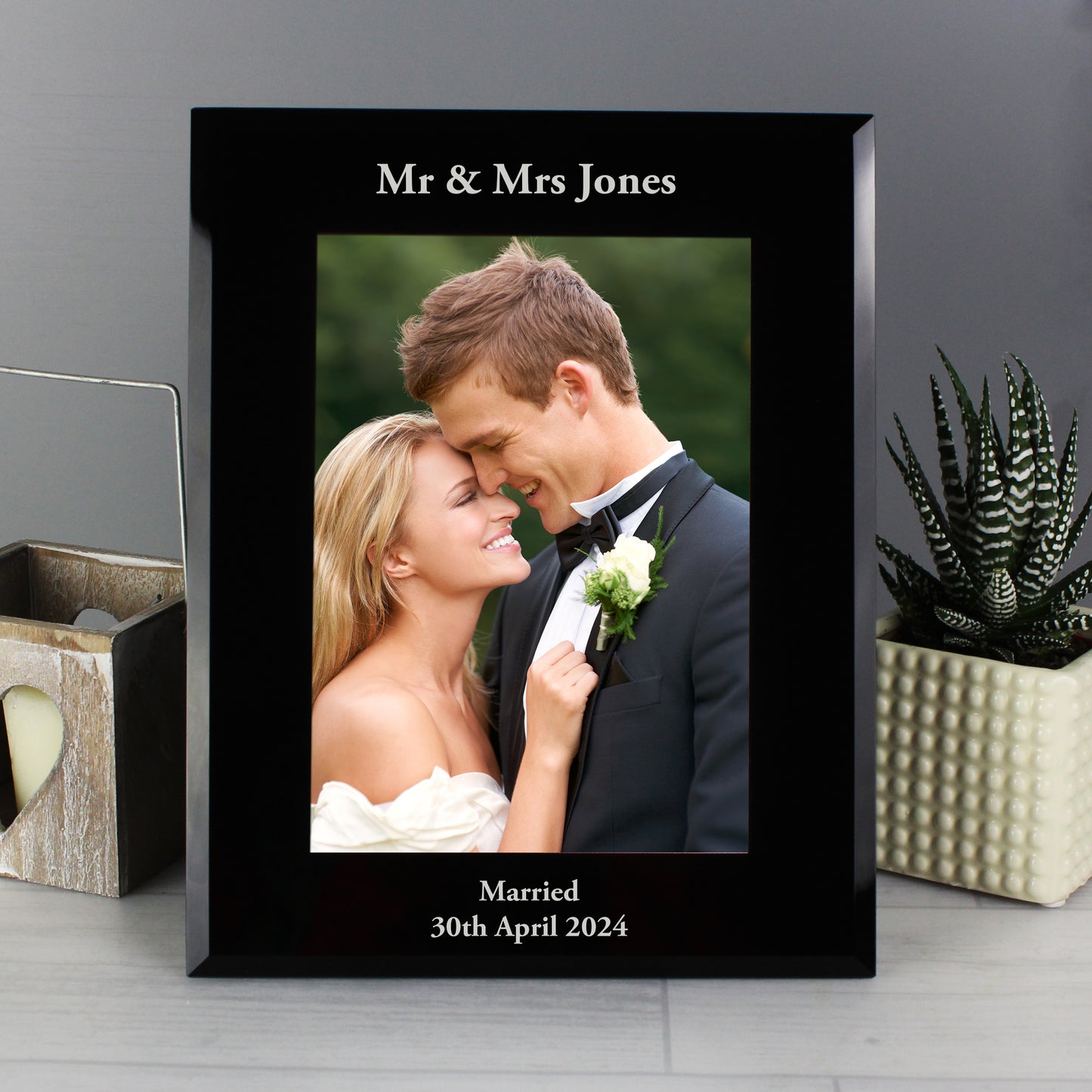 Personalised Custom Black Glass Photo Frame 5x7