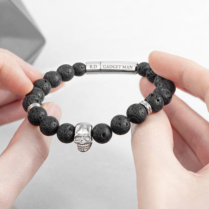 Personalised Men's Silver Skull Beaded Bracelet