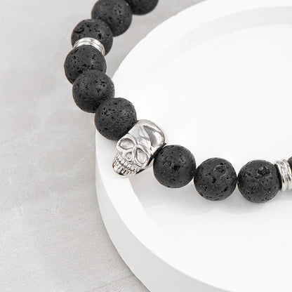 Personalised Men's Silver Skull Beaded Bracelet