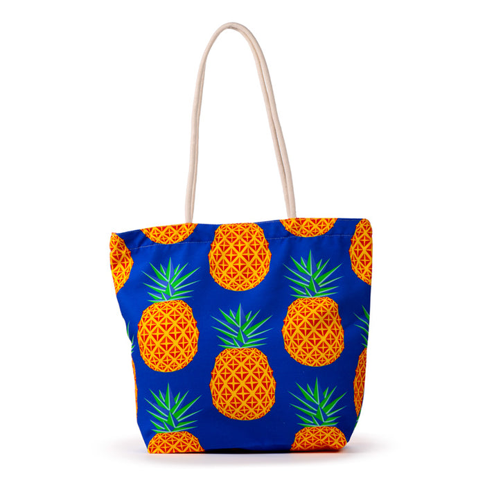 Pineapple Print Canvas Beach Bag