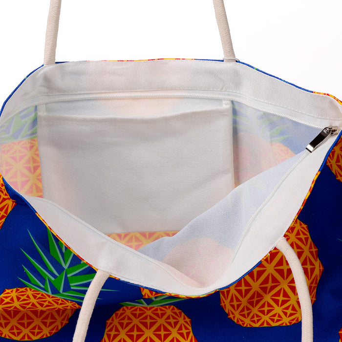 Pineapple Print Canvas Beach Bag