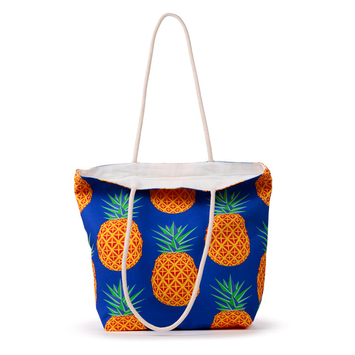 Pineapple Print Canvas Beach Bag