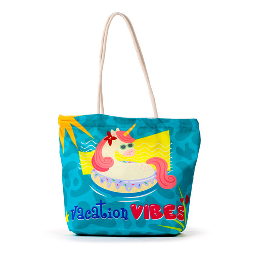 Vacation Vibes Unicorn Canvas Beach Bag