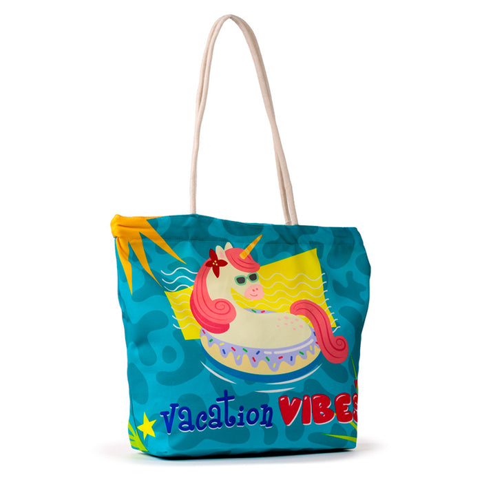 Vacation Vibes Unicorn Canvas Beach Bag