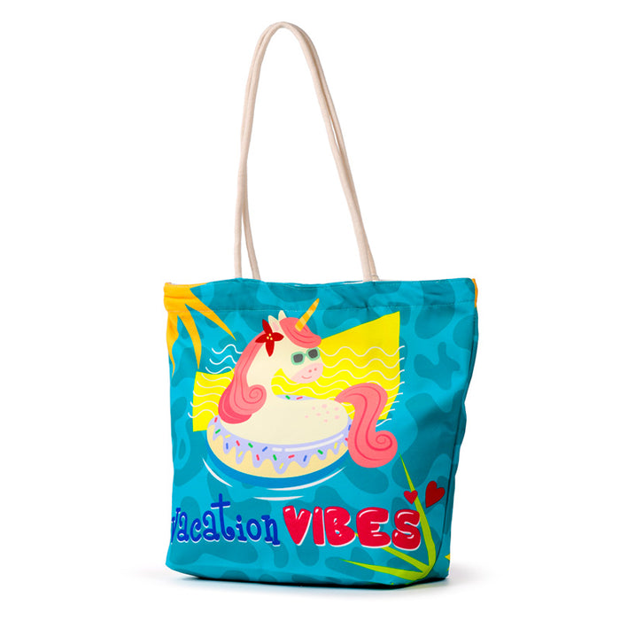 Vacation Vibes Unicorn Canvas Beach Bag