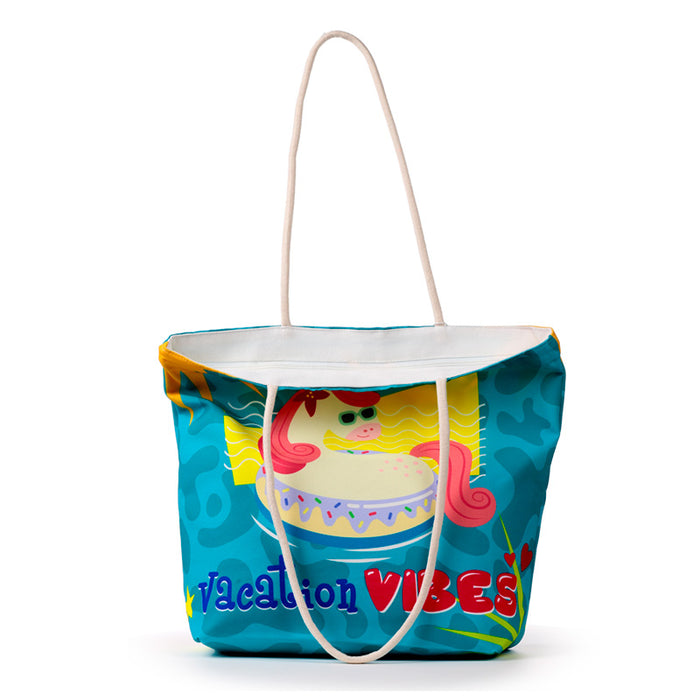 Vacation Vibes Unicorn Canvas Beach Bag